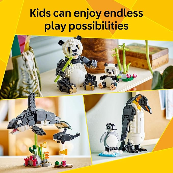 LEGO Creator 3 in 1 Wild Animals Panda Family - Building Toy Kit for Kids with 3 Building Options, Panda, Penguin, or Orca - 8 Year Old Girl & Boy Birthday Gifts - 31165
