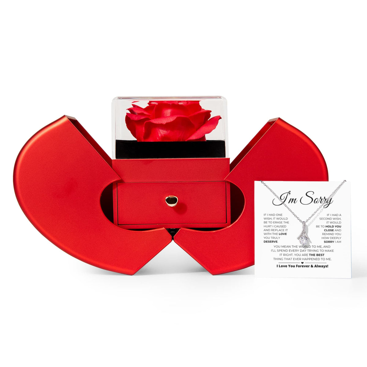 Apology Gift For Her - Alluring Beauty Necklace with Red Heart Rose Box