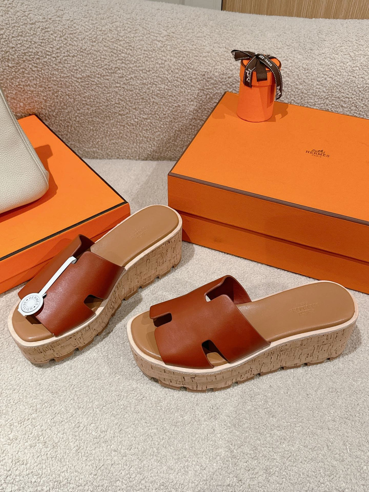 Hermès H-Strap Calfskin Platform Sandals