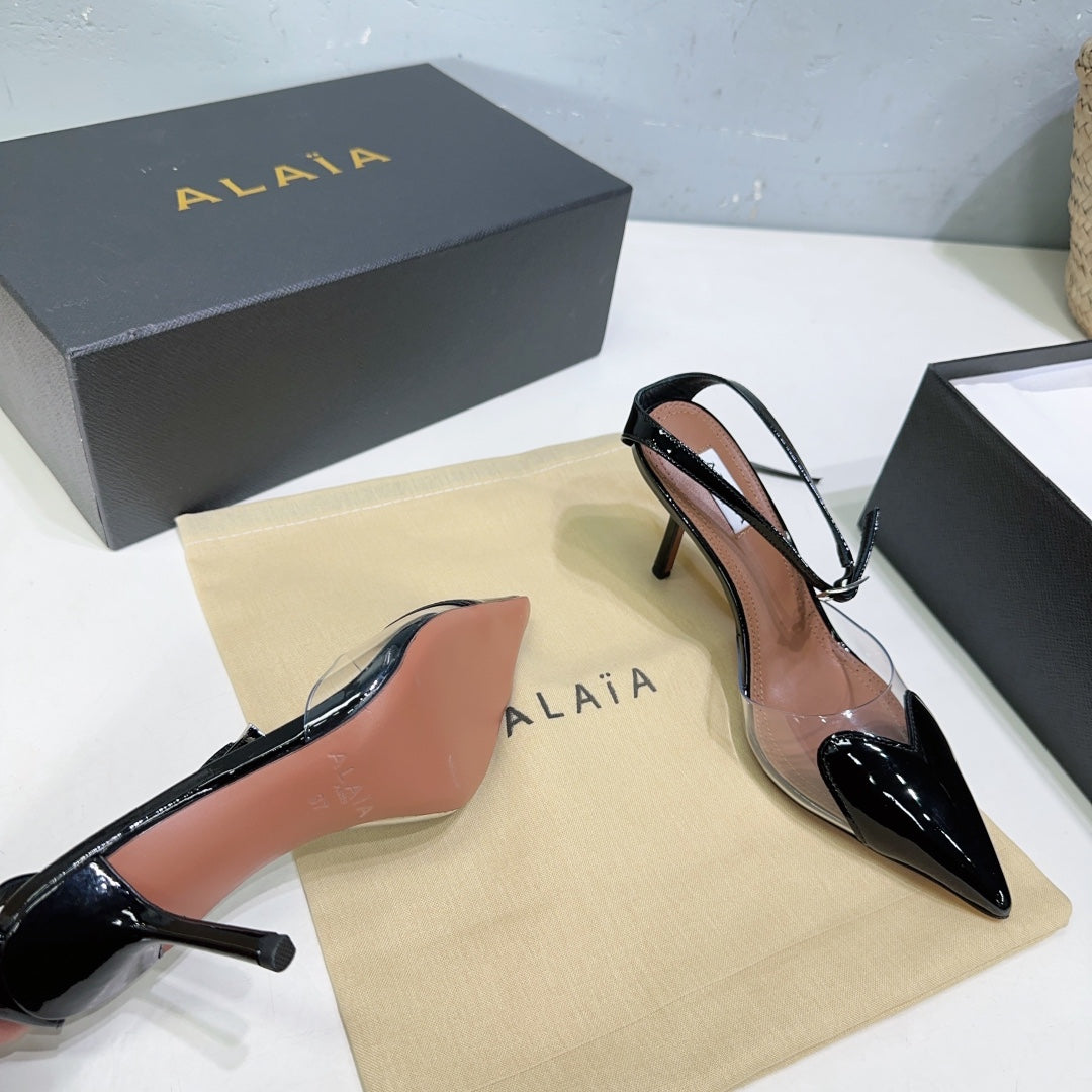 Alaïa Heart PVC Pointed Toe Slingback Mules – Spring/Summer Collection – 25SS