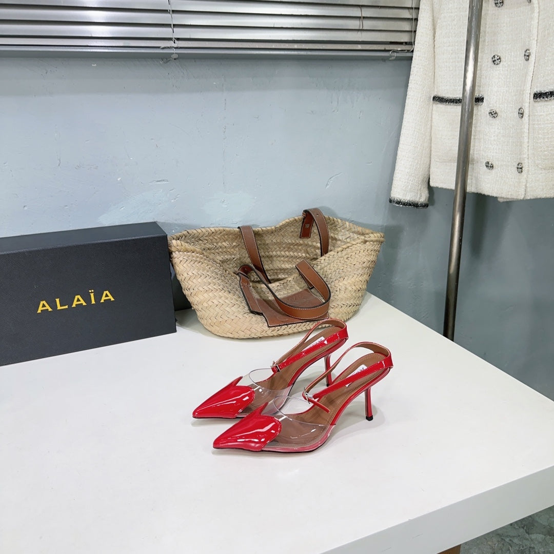 Alaïa Heart PVC Pointed Toe Slingback Mules – Spring/Summer Collection – 25SS