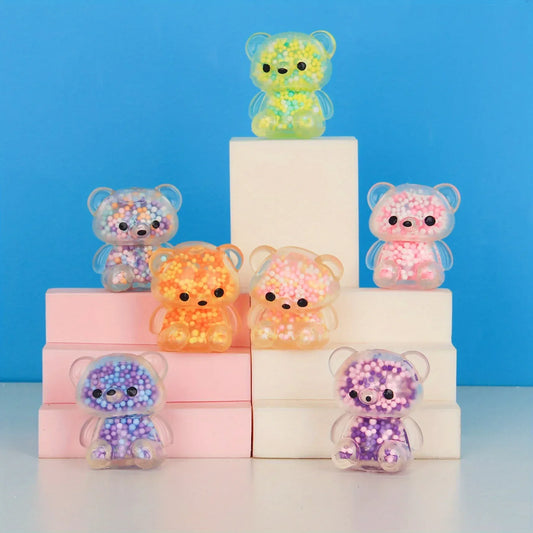 Mini Glitter Gummy Bear Stress Balls - 6 Pack Squishy Fidget Toys