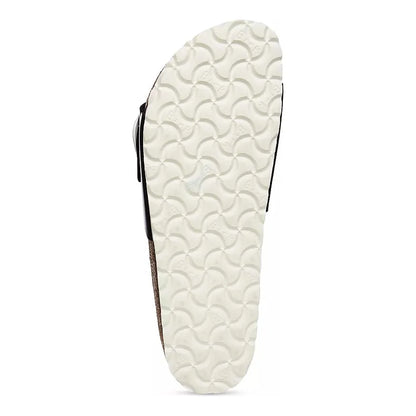 Birkenstock Madrid Big Buckle Natural Leather Patent in High Shine Black White