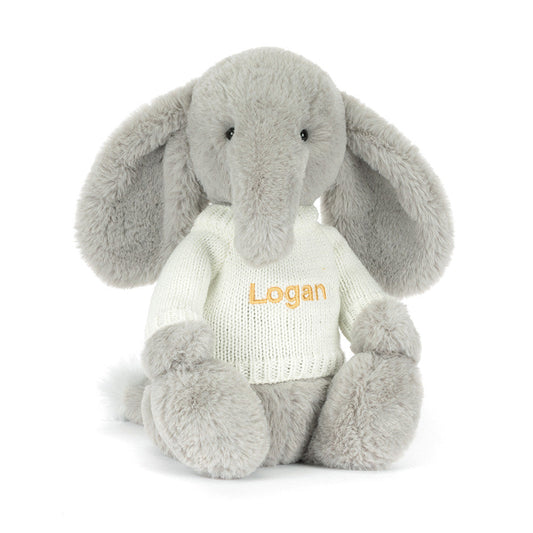 Bashful Luxe Elephant Thuddeus with Personalized Cream Jumper