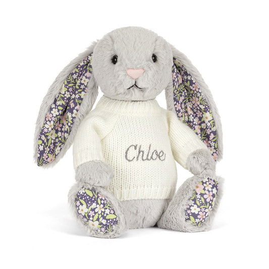 Blossom Silver Bunny 'Bloom' with Personalized Cream Jumper