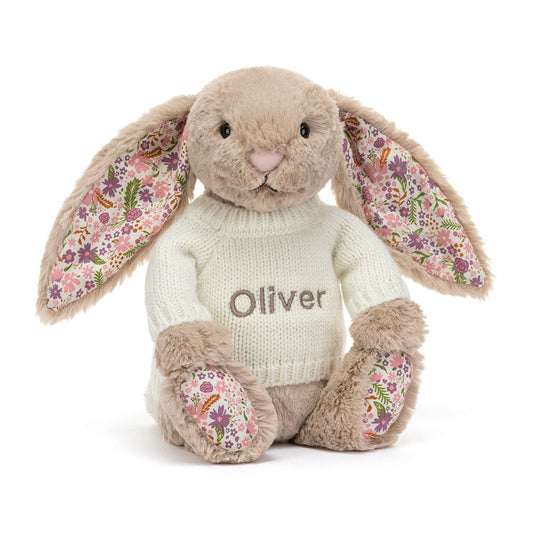 Blossom Beige Bunny 'Petal' with Personalized Cream Jumper