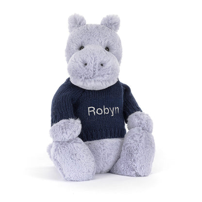 Bashful Hippo with Personalized Navy Jumper