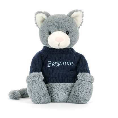 Bashful Kitten with Personalized Navy Jumper