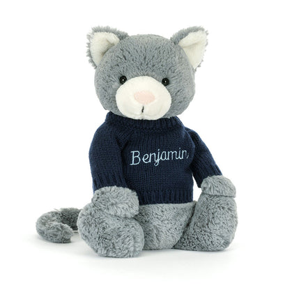 Bashful Kitten with Personalized Navy Jumper
