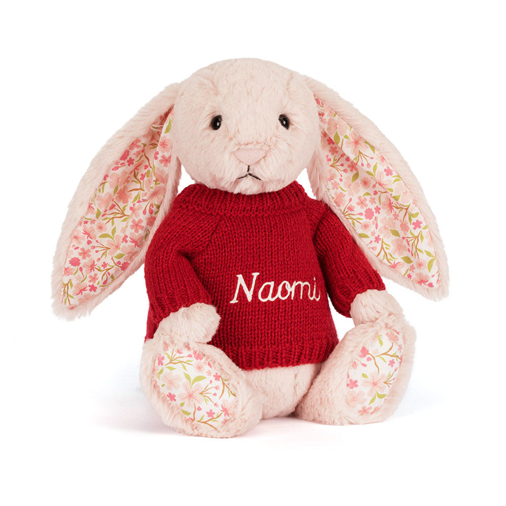 Blossom Blush Bunny 'Cherry' with Personalized Red Jumper