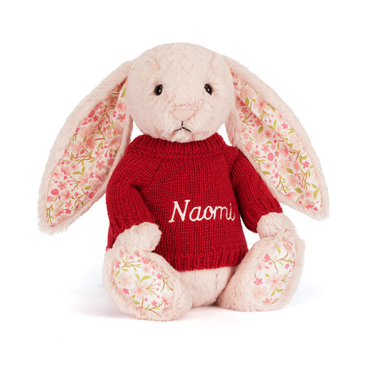 Blossom Blush Bunny 'Cherry' with Personalized Red Jumper
