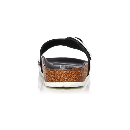 Birkenstock Madrid Big Buckle Natural Leather Patent in High Shine Black White