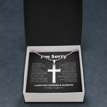 Apology Gift For Him - Cross Necklace With Ball Chain