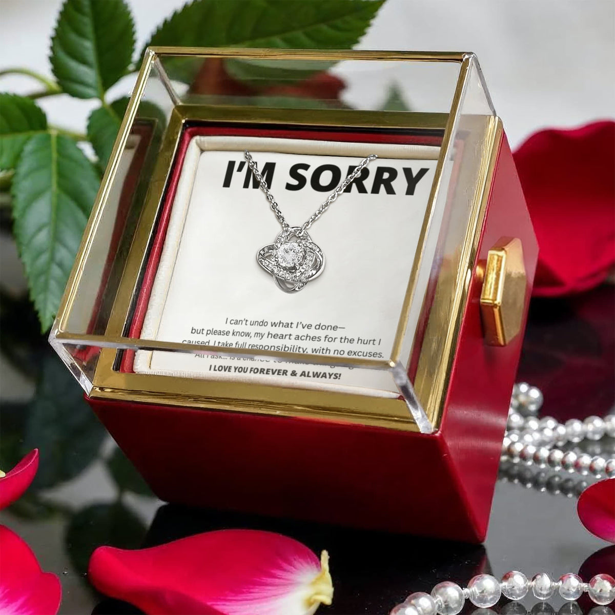 Apology Gift For Her - Love Knot with Rotating Rose Gift Box