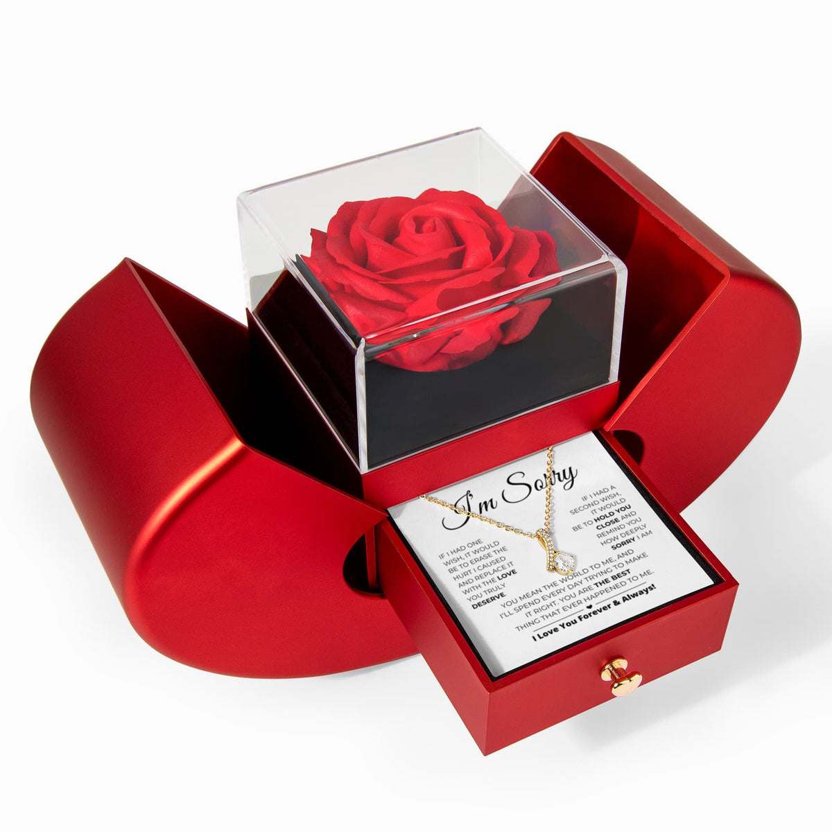 Apology Gift For Her - Alluring Beauty Necklace with Red Heart Rose Box