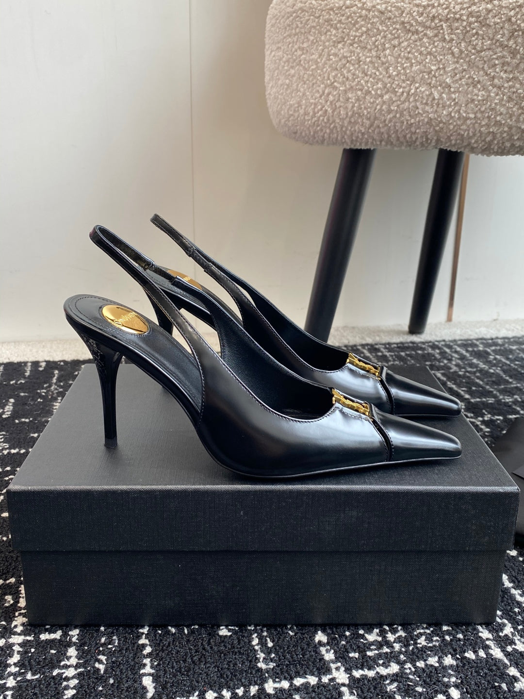 Saint Laurent Square-Toe YSL Buckle Pumps – 25SS