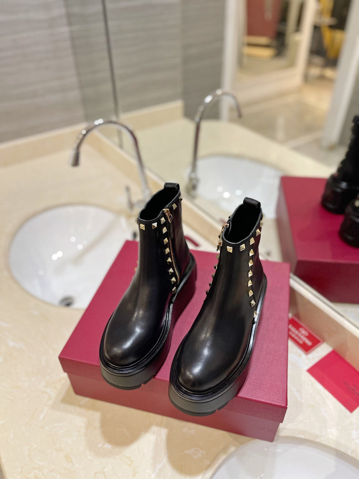 Valentino Garavani Uniqueform Calfskin Platform Ankle Boots