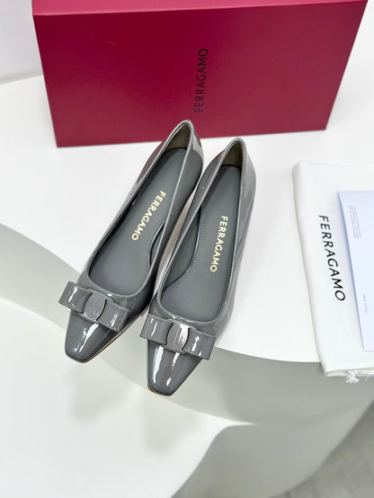 Ferragamo Vara Patent Leather Square Toe Pumps