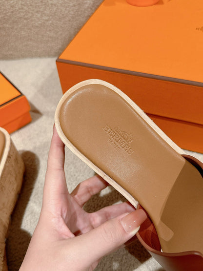 Hermès H-Strap Calfskin Platform Sandals