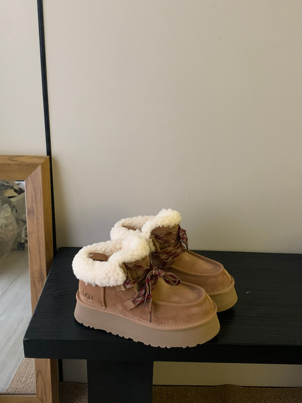 UGG Fluff Lace-Up Ankle Boots