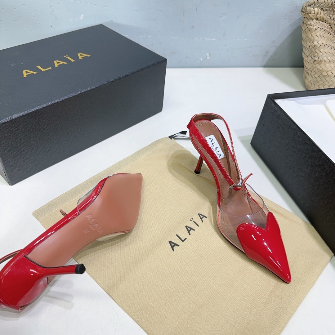 Alaïa Heart PVC Pointed Toe Slingback Mules – Spring/Summer Collection – 25SS
