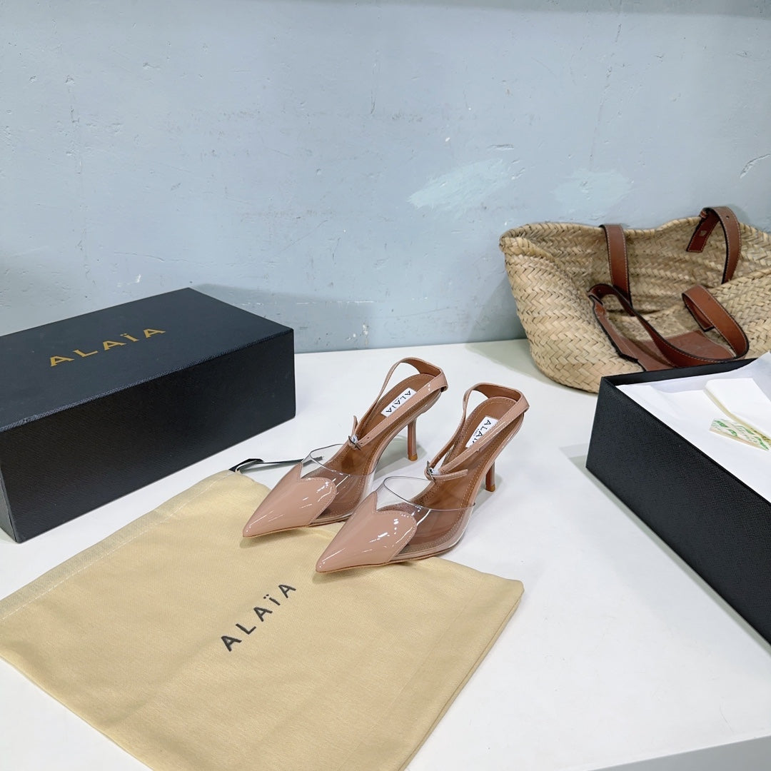 Alaïa Heart PVC Pointed Toe Slingback Mules – Spring/Summer Collection – 25SS