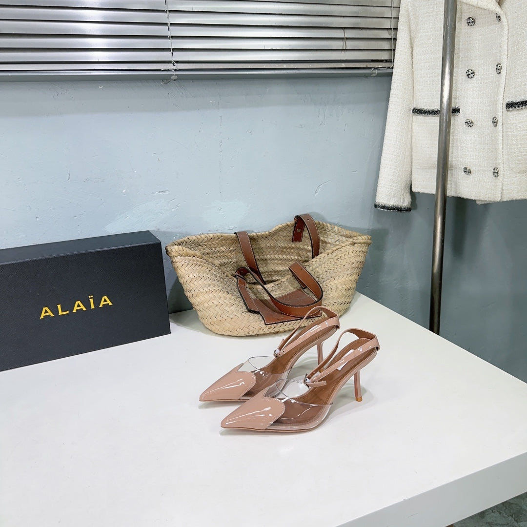 Alaïa Heart PVC Pointed Toe Slingback Mules – Spring/Summer Collection – 25SS