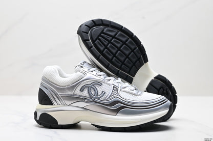 Chanel Leather Logo Low-Top Sneakers