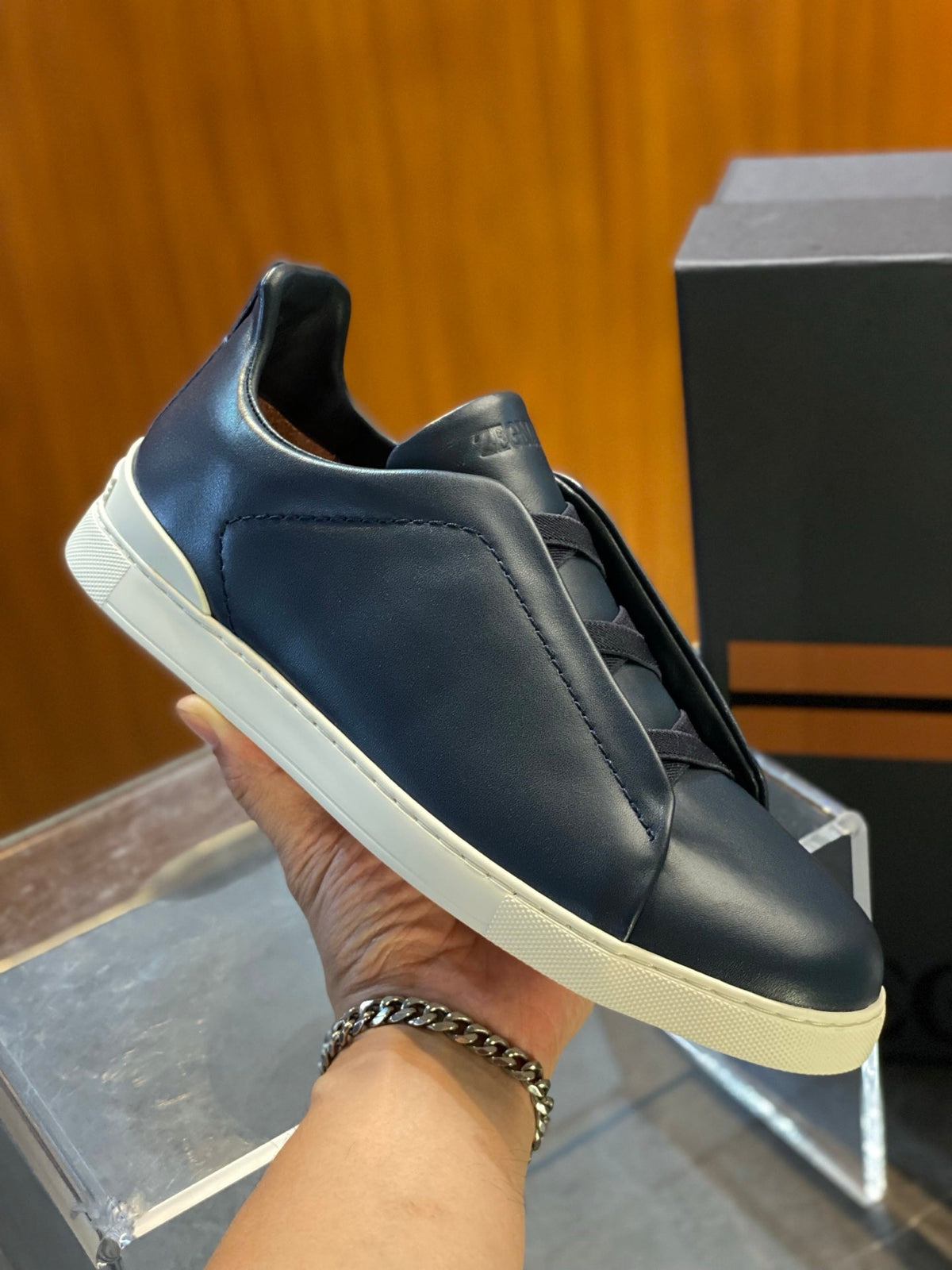 Zegna Triple Stitch Leather Sneakers