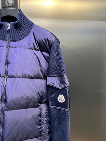 Moncler Knitted Patchwork Stand-Collar Jacket
